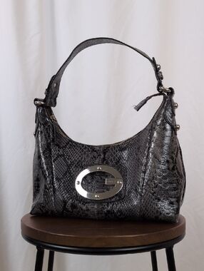 Vintage GUESS Black Snakeskin Shoulder Bag Y2K Hobo Bag